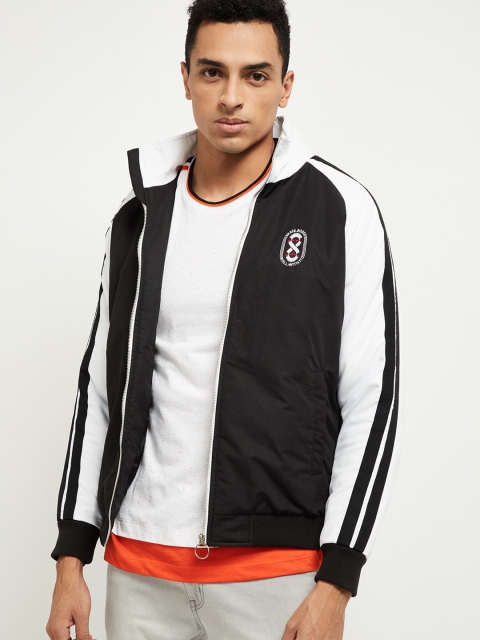 

max Men Black Colourblocked Bomber with Patchwork Jacket