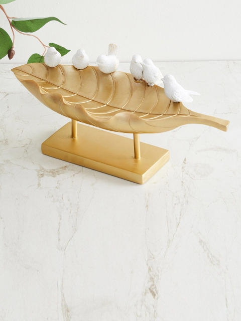 

Homecentre Gold-Toned & White Amaze Leaf Platter With Birds On Stand