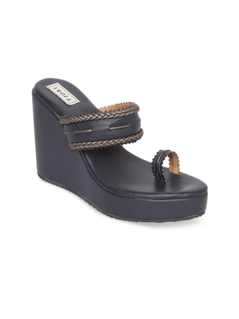 

TJORI Blue Colourblocked PU Wedge Sandals