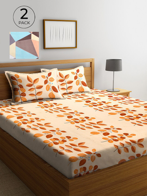 

KLOTTHE Multicolor Floral 210 TC Poly Cotton 2 King Size Double Bedsheet Set, Multi