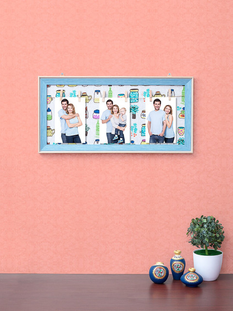 

Golden Peacock Blue & White 3-In-1 Wooden Wall Hanging Collage Photo Frame