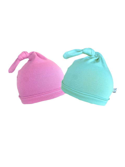

cherrytoes Unisex Infant Kids Pack Of 2 Pink & Turquoise Blue Pure Cotton Sustainable Beanie