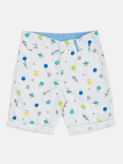 

Pantaloons Junior Boys White Conversational Printed Mid-Rise Regular Cotton Shorts