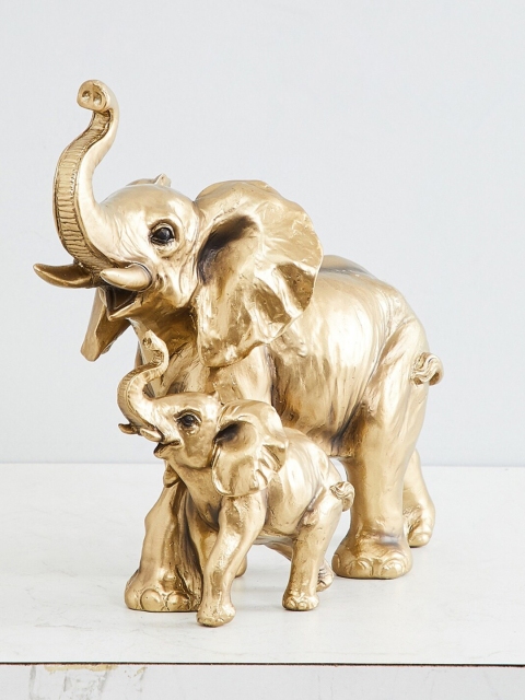 

Home Centre Gold-Toned Jaguar Polyresin Mother & Baby Elephant Figurine Showpiece