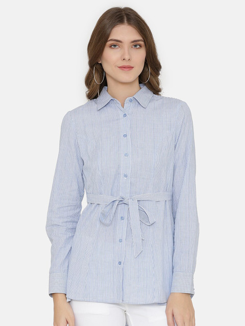 

Yaadleen Blue Striped Regular Longline Top