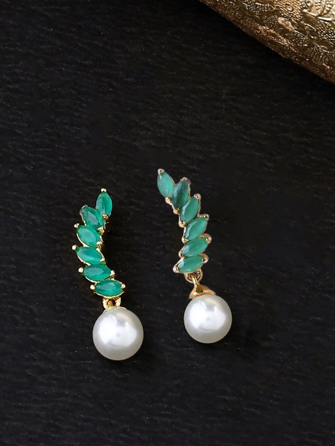 

THE AAB STUDIO Green & Gold-Plated Leaf Shaped Drop Earrings