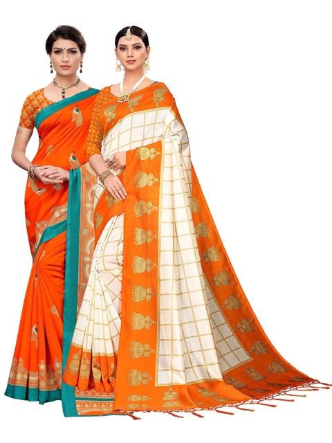 

KALINI Pack Of 2 Art Silk Sarees, Orange