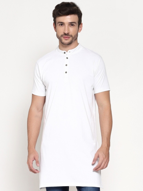 

PAUSE SPORT Men White Mandarin Collar Longline T-shirt