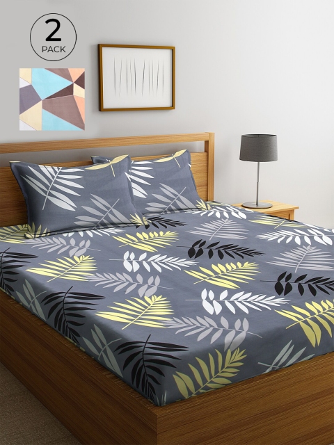 

KLOTTHE Grey & White Floral 210 TC 2 King Bedsheet with 4 Pillow Covers