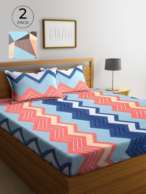 

KLOTTHE Set of 2 Geometric Printed 210 TC King Bedsheet With 4 Pillow Covers, Blue
