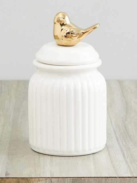 

Homecentre Gold-Toned & White Amaze Deco Jar With Bird Lid