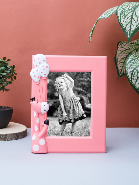 

Golden Peacock Pink & White Giraffe Embossed Vertical Table Photo Frame