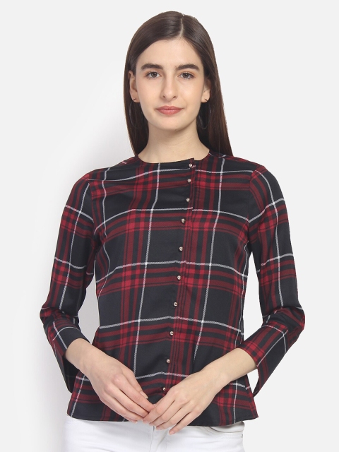 

Yaadleen Black Checked Slit Sleeve Crepe Styled Back Top