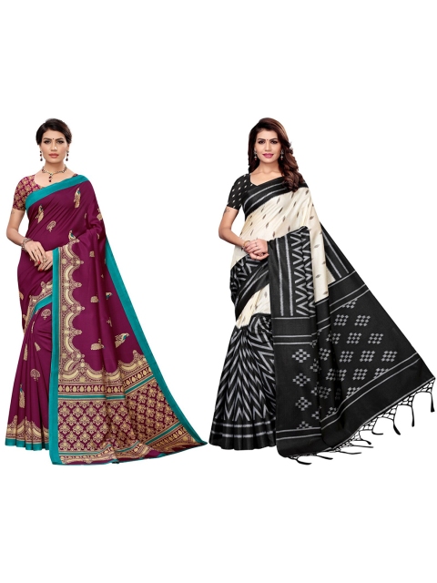 

KALINI Pack of 2 White & Black Art Silk Saree