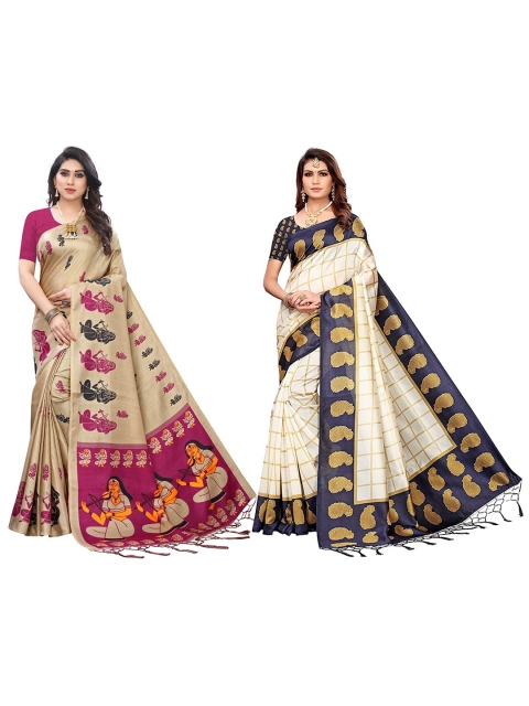 

KALINI Women Magenta & Navy Blue Art Silk Pack of 2 Printed Saree