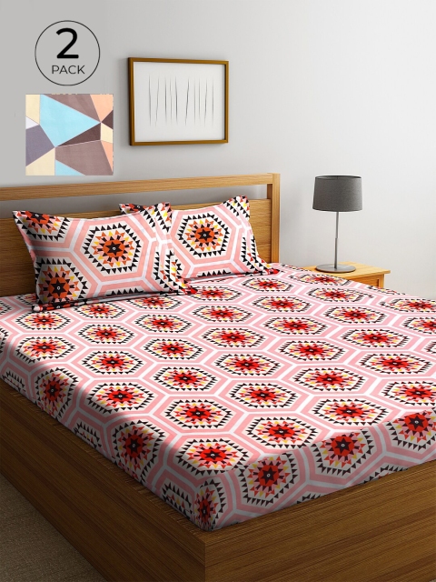 

KLOTTHE Set of 2 Multi-Coloured 210 TC Geometric Printed King Poly Cotton Bedsheets