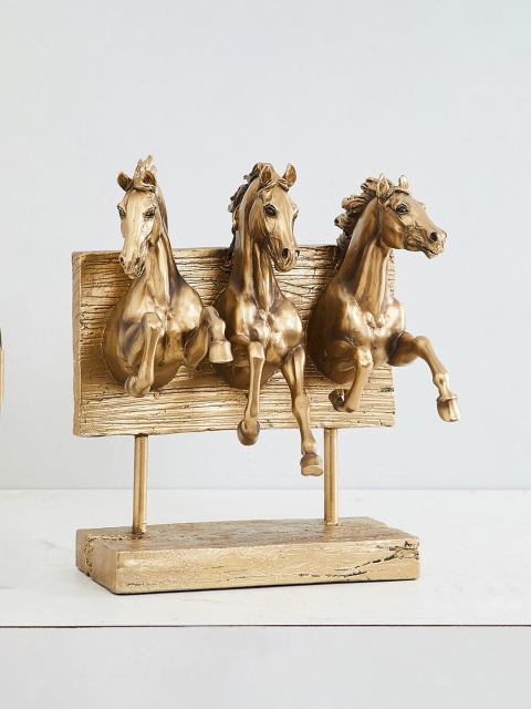 

Home Centre Gold-Toned Polyresin Jaguar Horses On Stand Figurine Showpiece