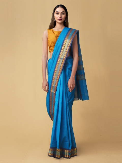 

Unnati Silks Blue & Purple Woven Design Pure Cotton Chettinad Saree