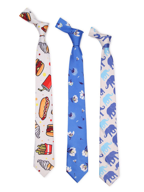 

Tossido Men Pack of 3 Printed Broad Tie, White