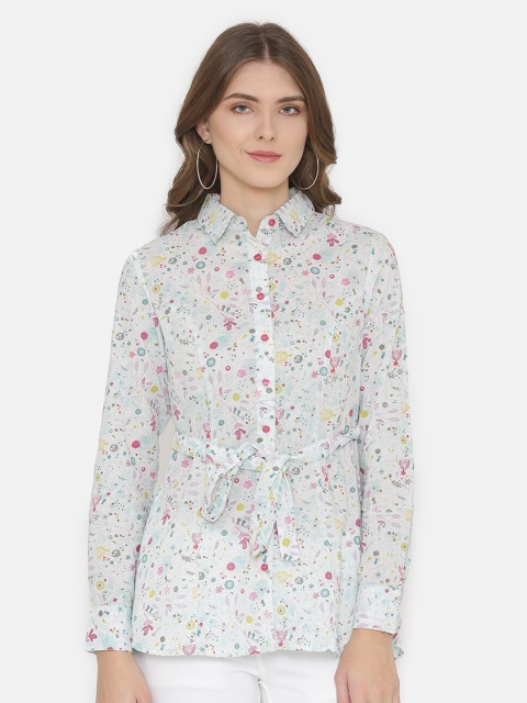 

Yaadleen White Floral Shirt Style Longline Top