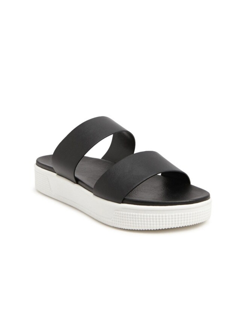

FOREVER 21 Women Black & White PU Platform Sandals
