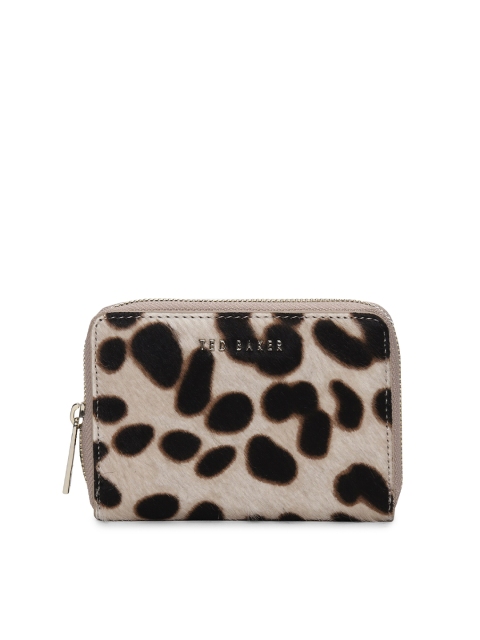 

Ted Baker Women Taupe & Black Textured Zip Detail Leather Zip Around Wallet