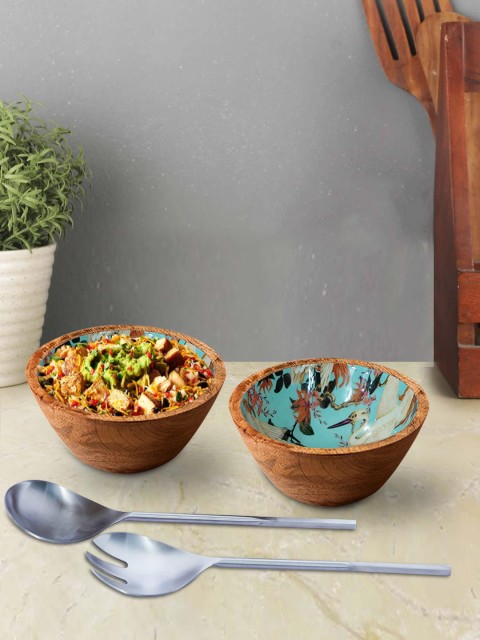 

nestroots Set of 4 Brown & White Printed Bowls and Servers