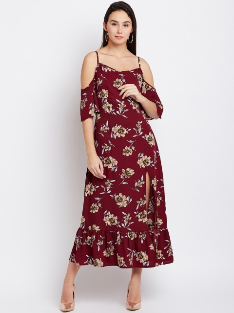 

PANIT Women Maroon & Beige Floral Midi Dress