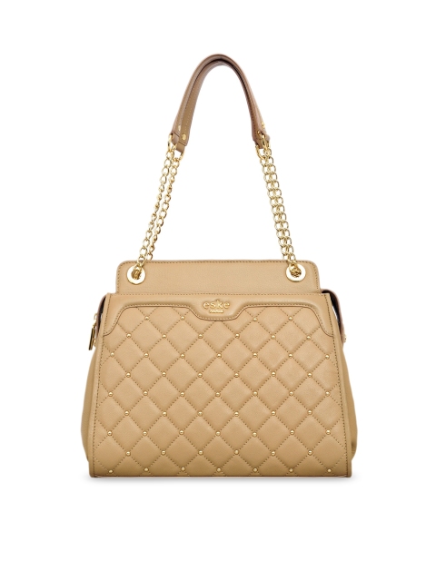 

Eske Beige Embellished Leather Structured Shoulder Bag with Quilted