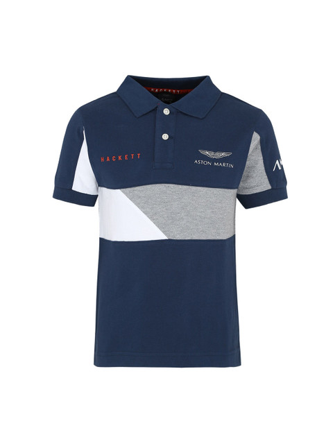 

HACKETT LONDON Boys Navy Blue Typography NA Polo Collar T-shirt NA
