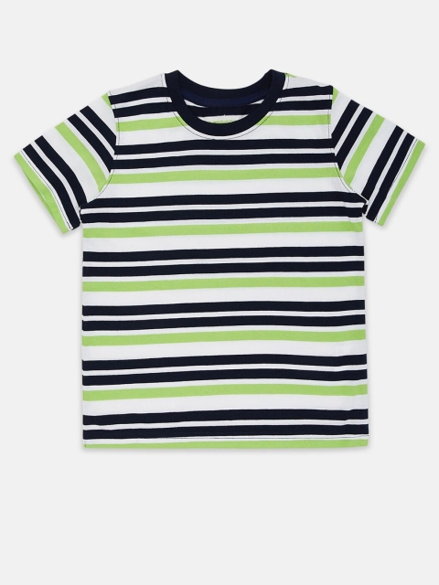 Pantaloons Junior Boys Green & Blue Striped T-shirt