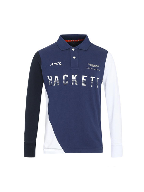 

HACKETT LONDON Boys Navy Blue Typography NA Polo Collar Applique T-shirt NA