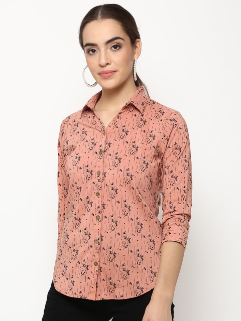 

V2 Value & Variety Women Peach & Black Floral Shirt Style Top