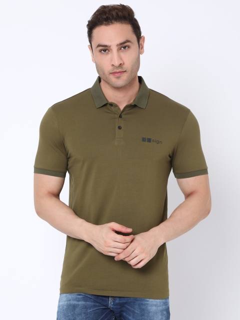 

Rex Straut Jeans Men Olive Polo Collar Slim Fit T-shirt