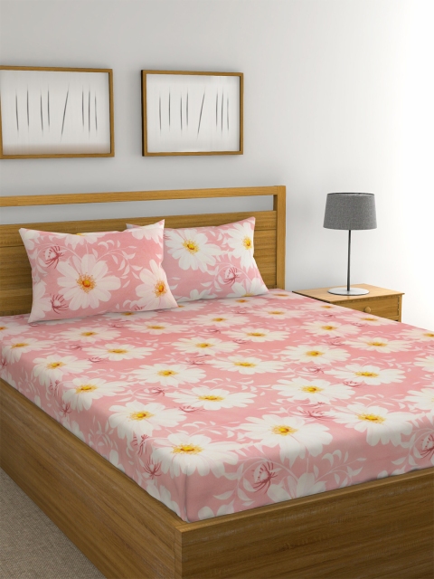 

Raymond Home Pink & White Floral 104 TC Queen Bedsheet with 2 Pillow Covers