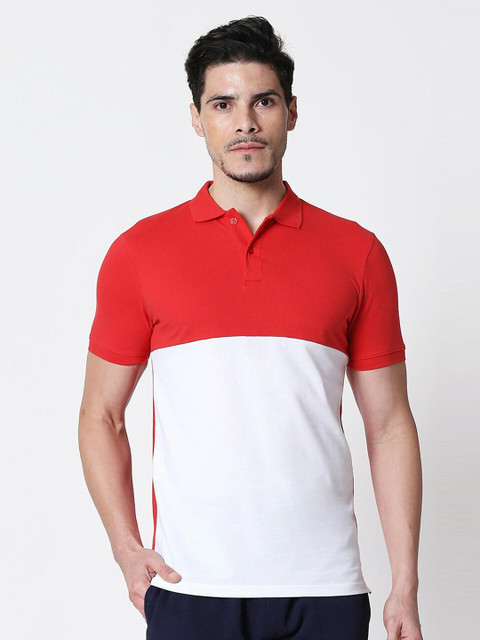 

Bewakoof Men Red Colourblocked Mandarin Collar T-shirt