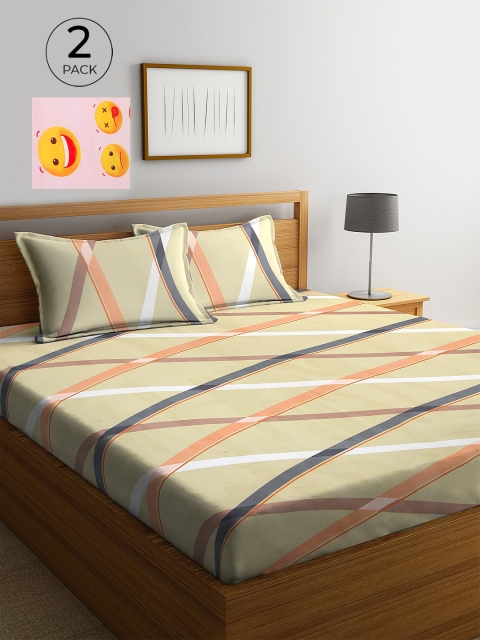 

KLOTTHE Pink & Yellow Geometric 210 TC 2 King Bedsheet with 4 Pillow Covers