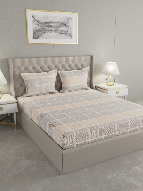 

Raymond Home White & Brown Geometric Queen Bedsheet with 2 Pillow Covers
