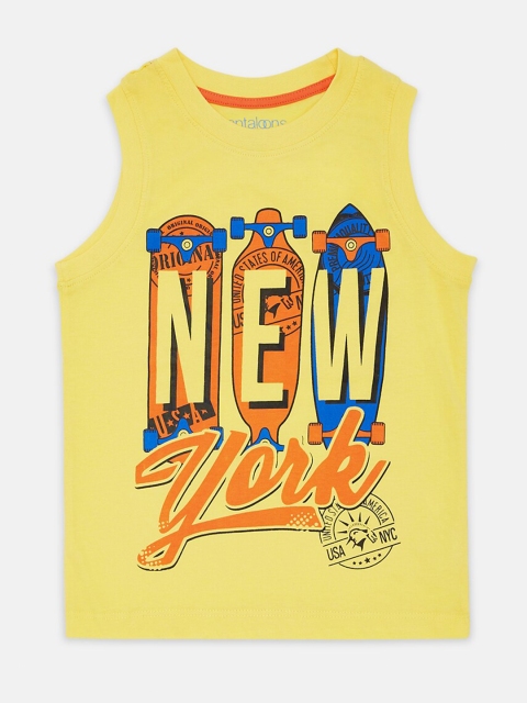 

Pantaloons Junior Boys Yellow Printed T-shirt