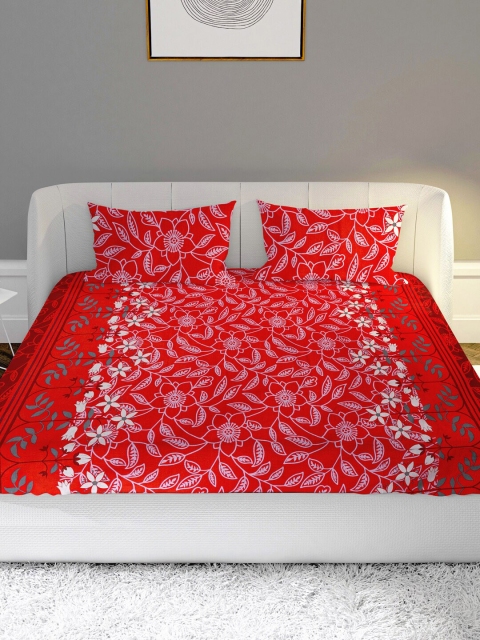 

MAYFAIR HOMES LONDON Red & White Floral 104 TC Queen Bedsheet with 2 Pillow Covers