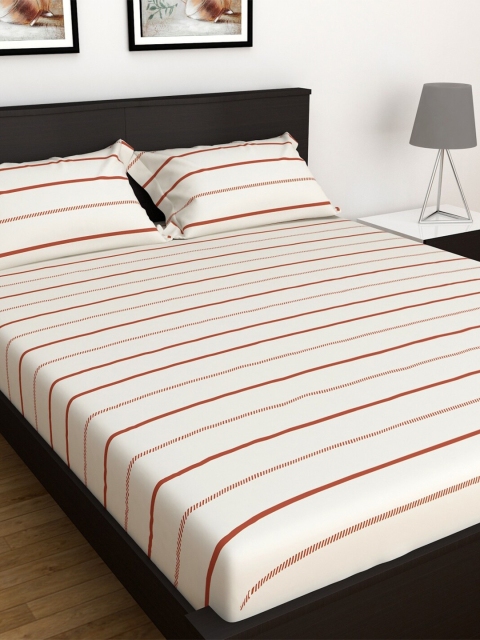 

Home Centre Off White & Brown Striped 150 TC King Bedsheet with 2 Pillow Covers
