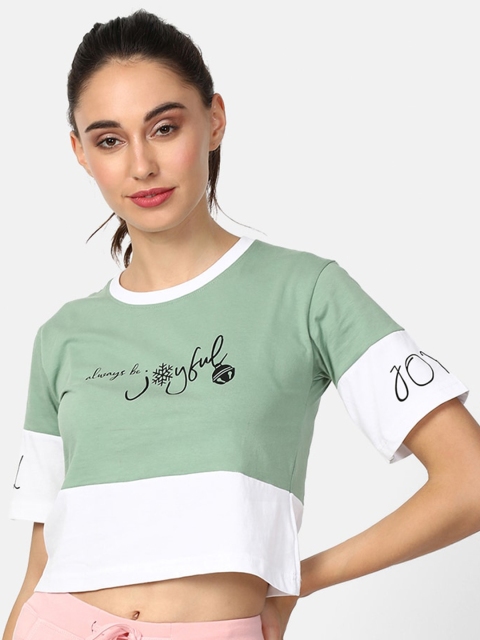 

V2 Value & Variety Olive Colourblocked Regular Crop Top