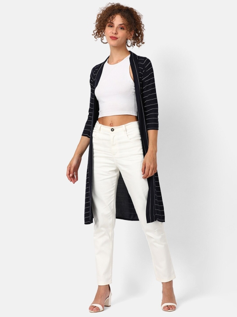 

V2 Value & Variety Women Navy Blue & White Striped Longline Shrug