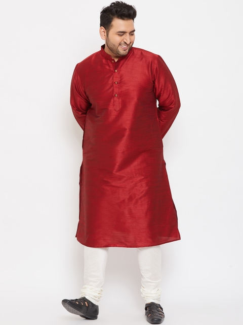 

VASTRAMAY PLUS Men Maroon & Cream Coloured Kurta with Pyjamas