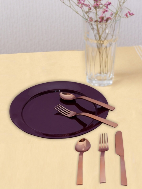 

nestroots Purple & 6 Pieces Hand Painted Stainless Steel Glossy Dinner Set