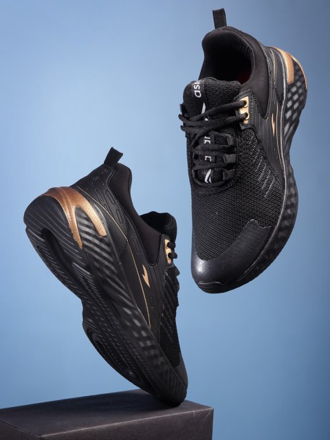 

ASIAN Men Black & Gold-Toned Mesh Running Shoes