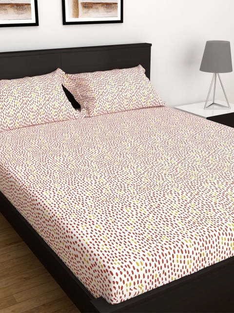 

Home Centre White & Maroon Geometric 150 TC King Bedsheet with 2 Pillow Covers