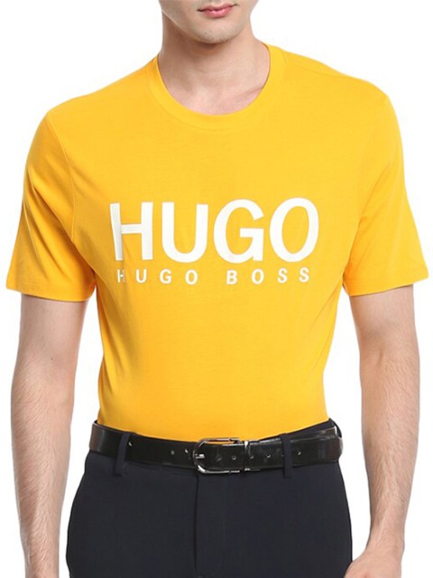 

HUGO Men Yellow & White Typography Printed T-shirt