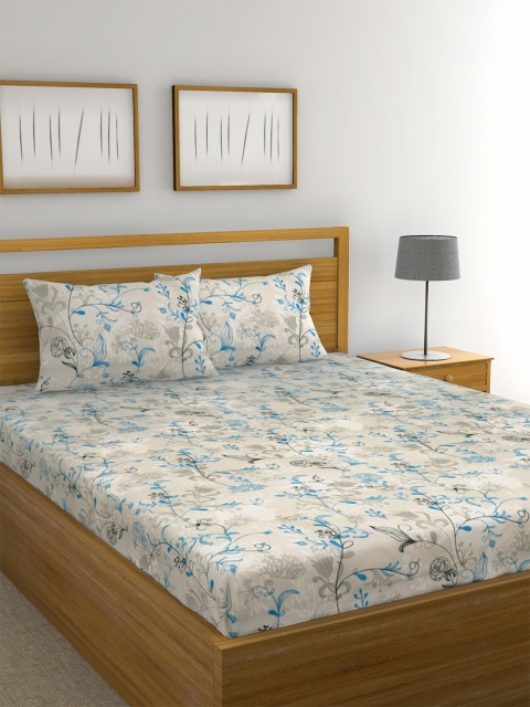 

Raymond Home Grey & White Floral 104 TC Queen Bedsheet with 2 Pillow Covers