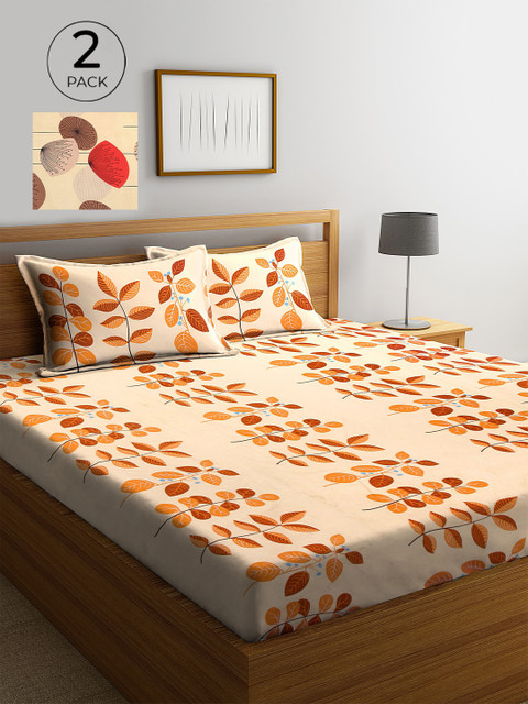 

KLOTTHE Beige & Brown Floral 210 TC 2 King Bedsheet with 4 Pillow Covers